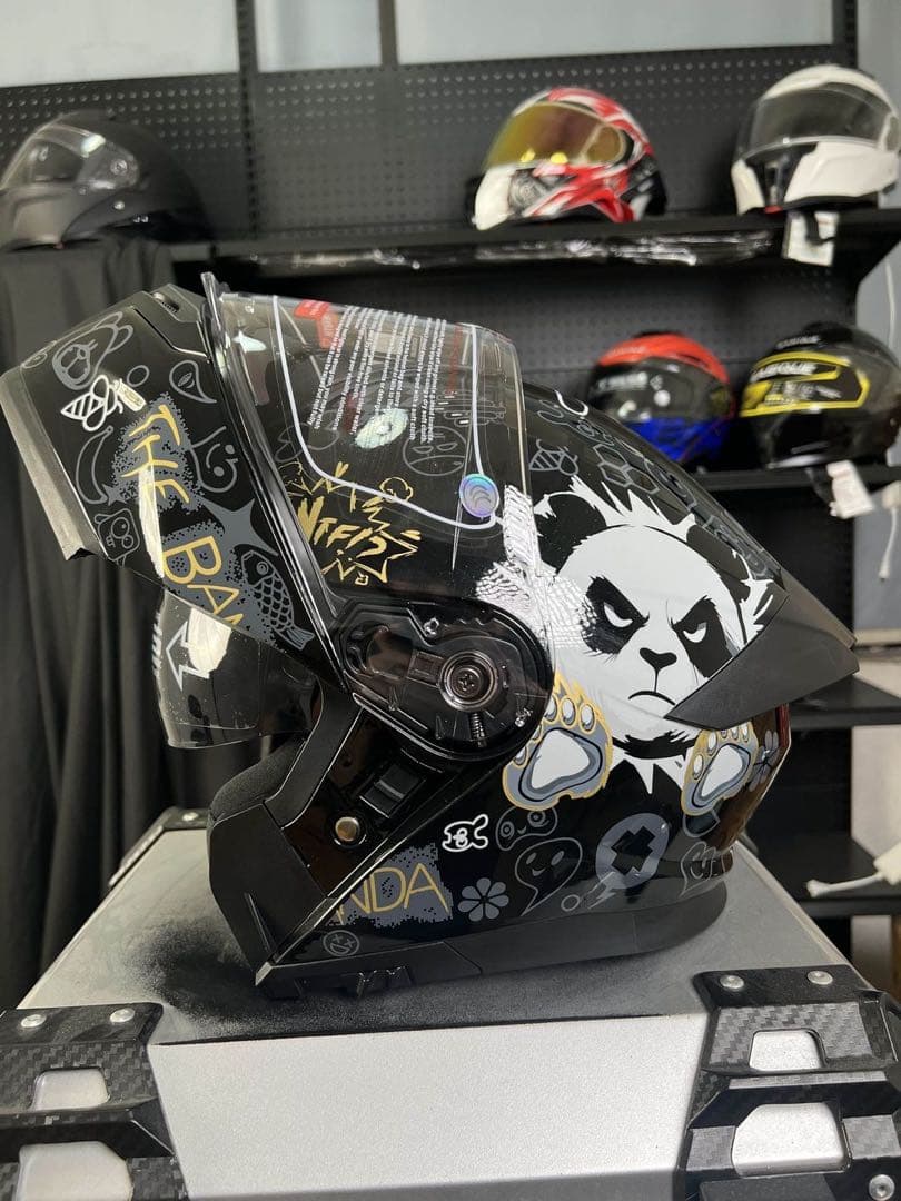 パンダ柄 フリップアップ式 システムフルフェイスヘルメットダブルシールド内蔵