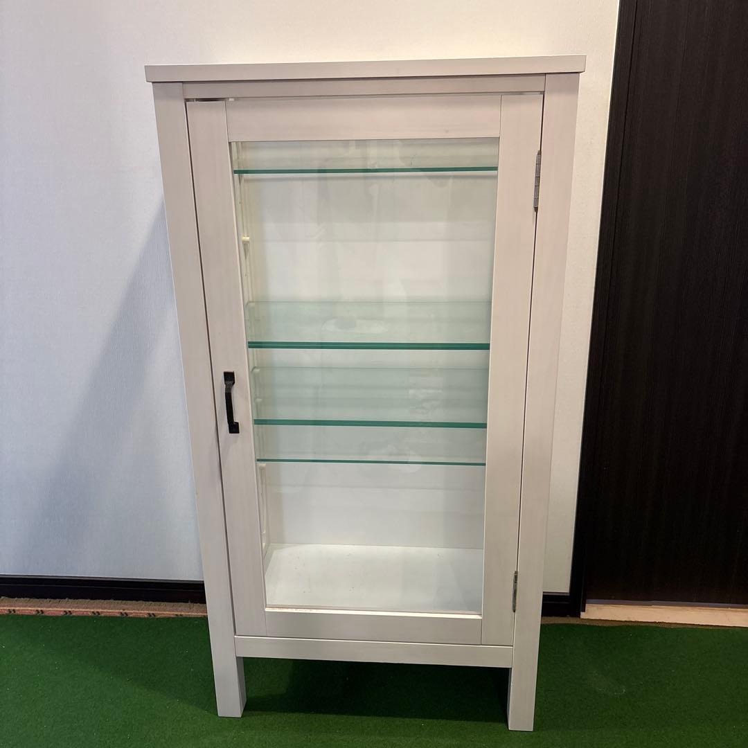 ホワイト ガラスケース 6段棚 引き戸
