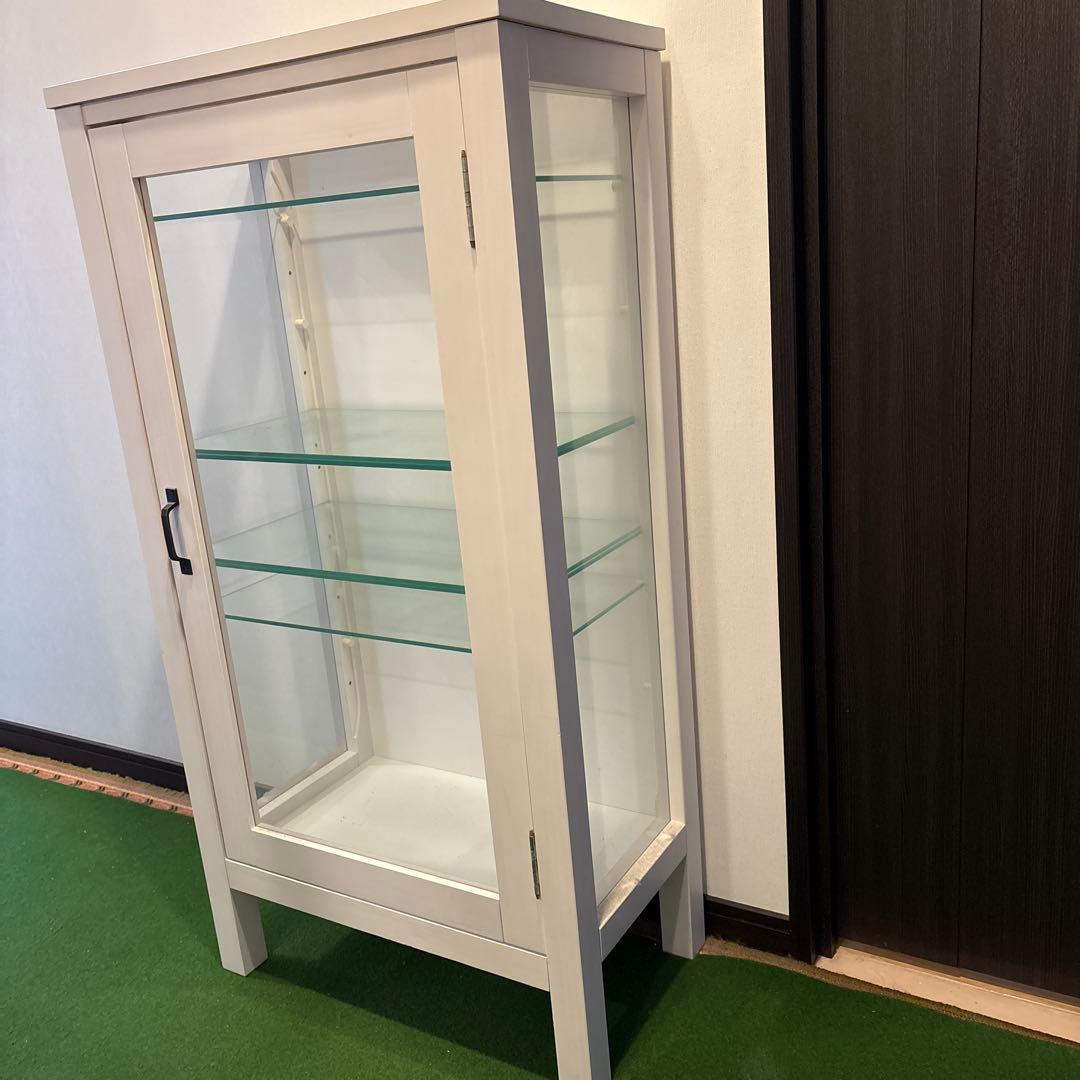 ホワイト ガラスケース 6段棚 引き戸