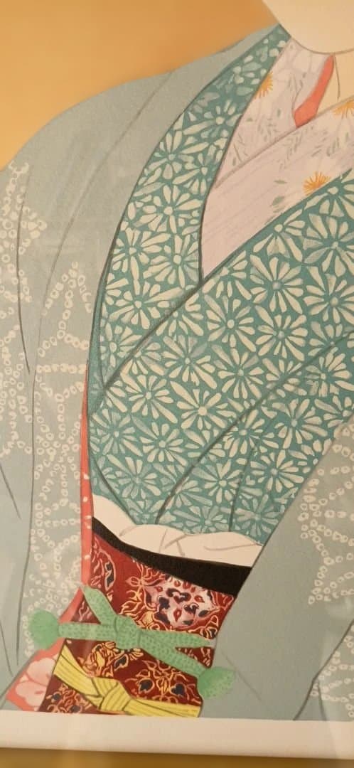 伊東深水リトグラフ（石版画)作品名夜會巻、1996頃出版額入り（アクリル)