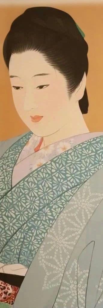 伊東深水リトグラフ（石版画)作品名夜會巻、1996頃出版額入り（アクリル)