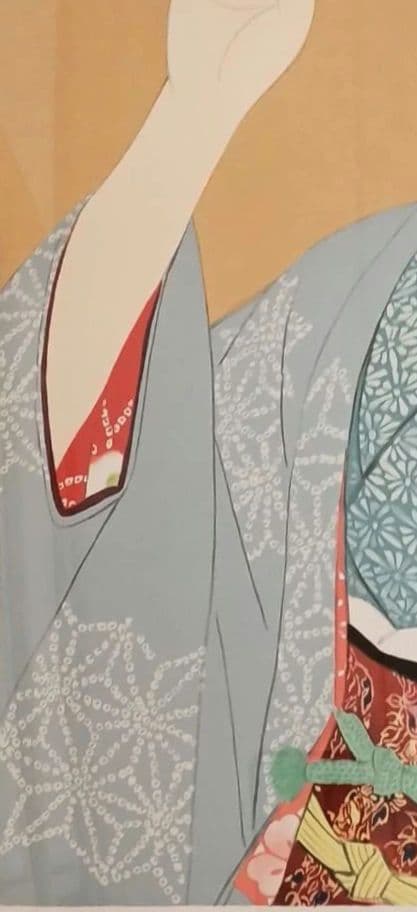 伊東深水リトグラフ（石版画)作品名夜會巻、1996頃出版額入り（アクリル)