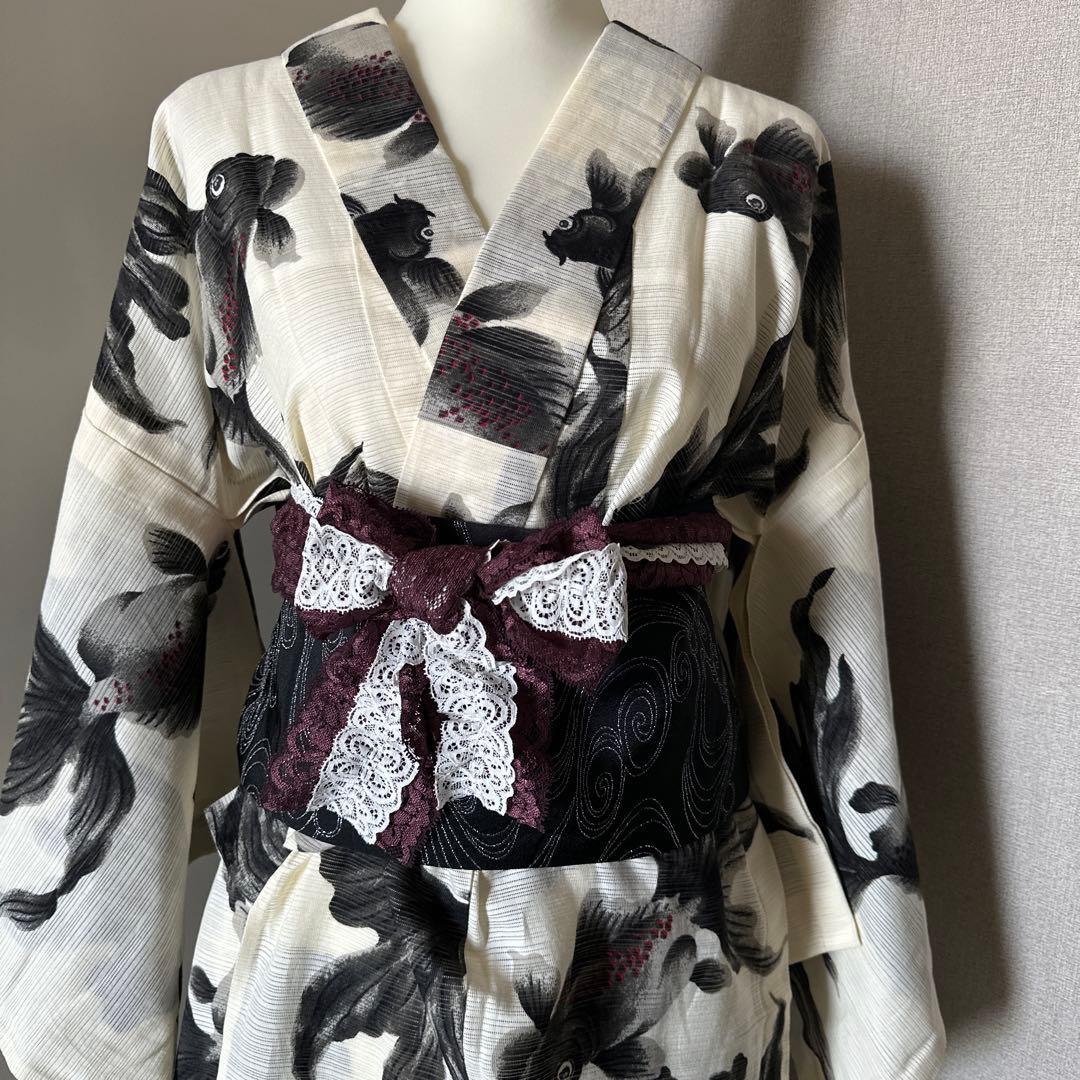 うらん岡重　金魚浴衣　背面居敷当て付き仕立て　レース三重紐付き