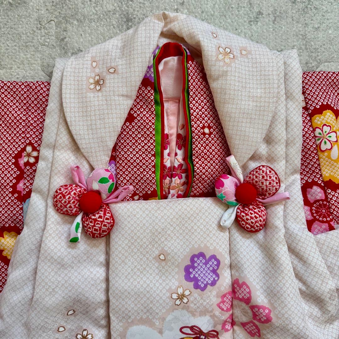 七五三 花ひめ　赤とピンク花柄　三歳　着物　箱付きです