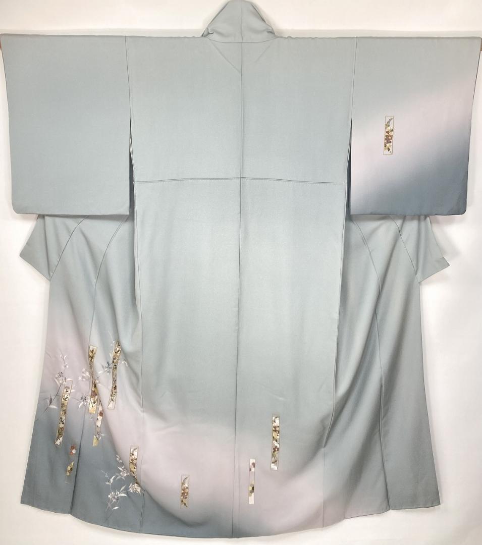 総刺繍 やまと誂製 熨斗 訪問着 袷 正絹 水色 グレー 紫 青 白藍 1395