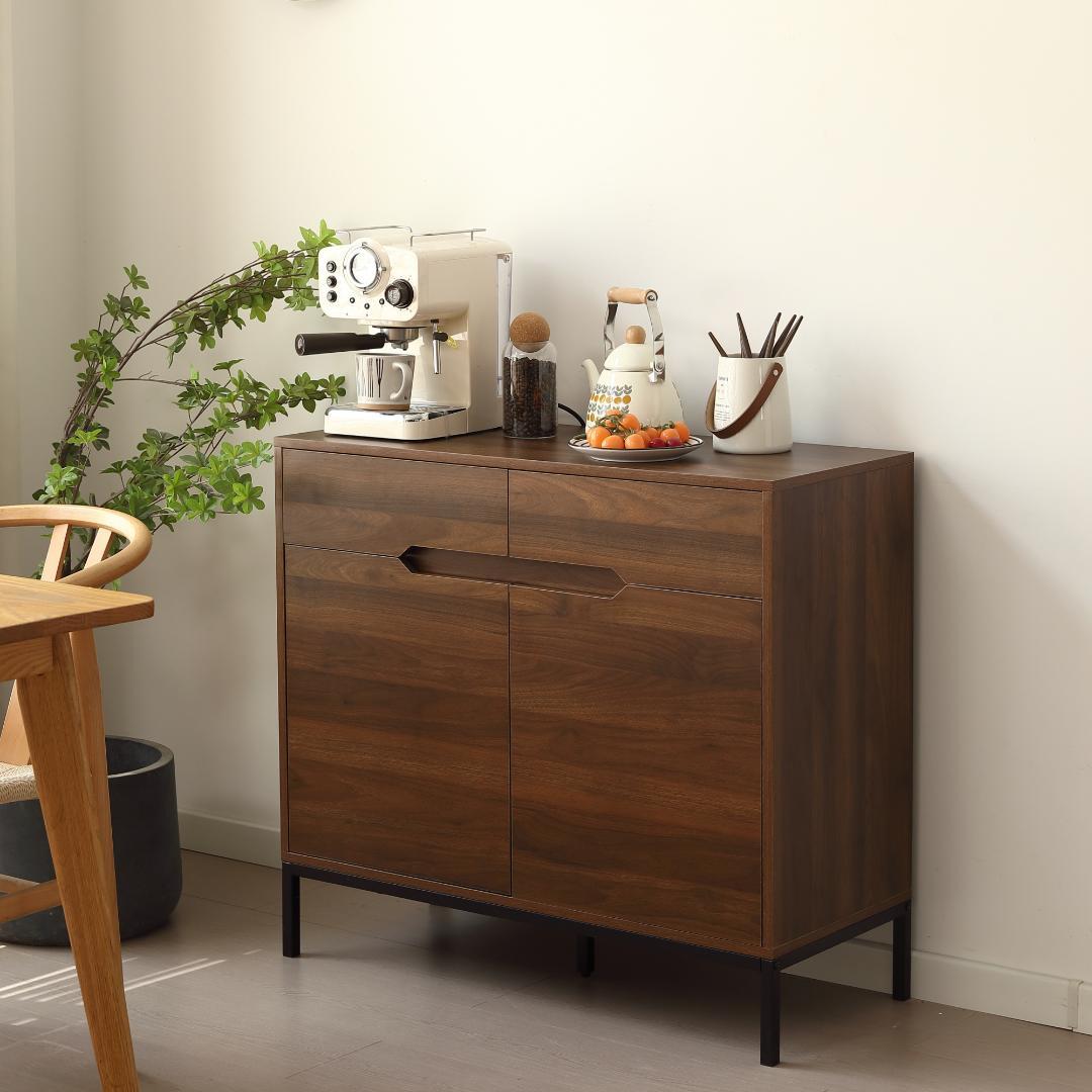 超人気！【幅90cm】キャビネット 木製 脚付き 収納棚 大容量 Brown