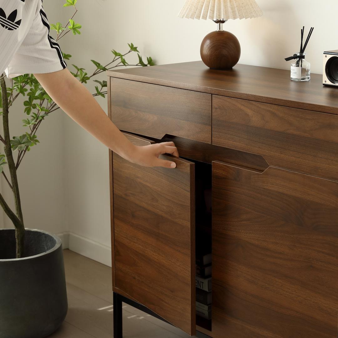 超人気！【幅90cm】キャビネット 木製 脚付き 収納棚 大容量 Brown