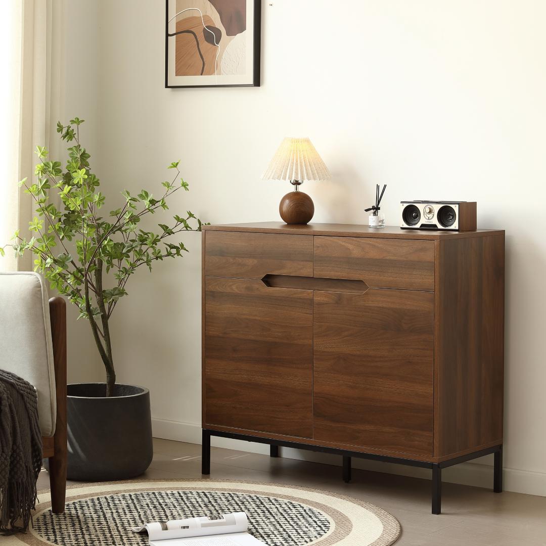 超人気！【幅90cm】キャビネット 木製 脚付き 収納棚 大容量 Brown