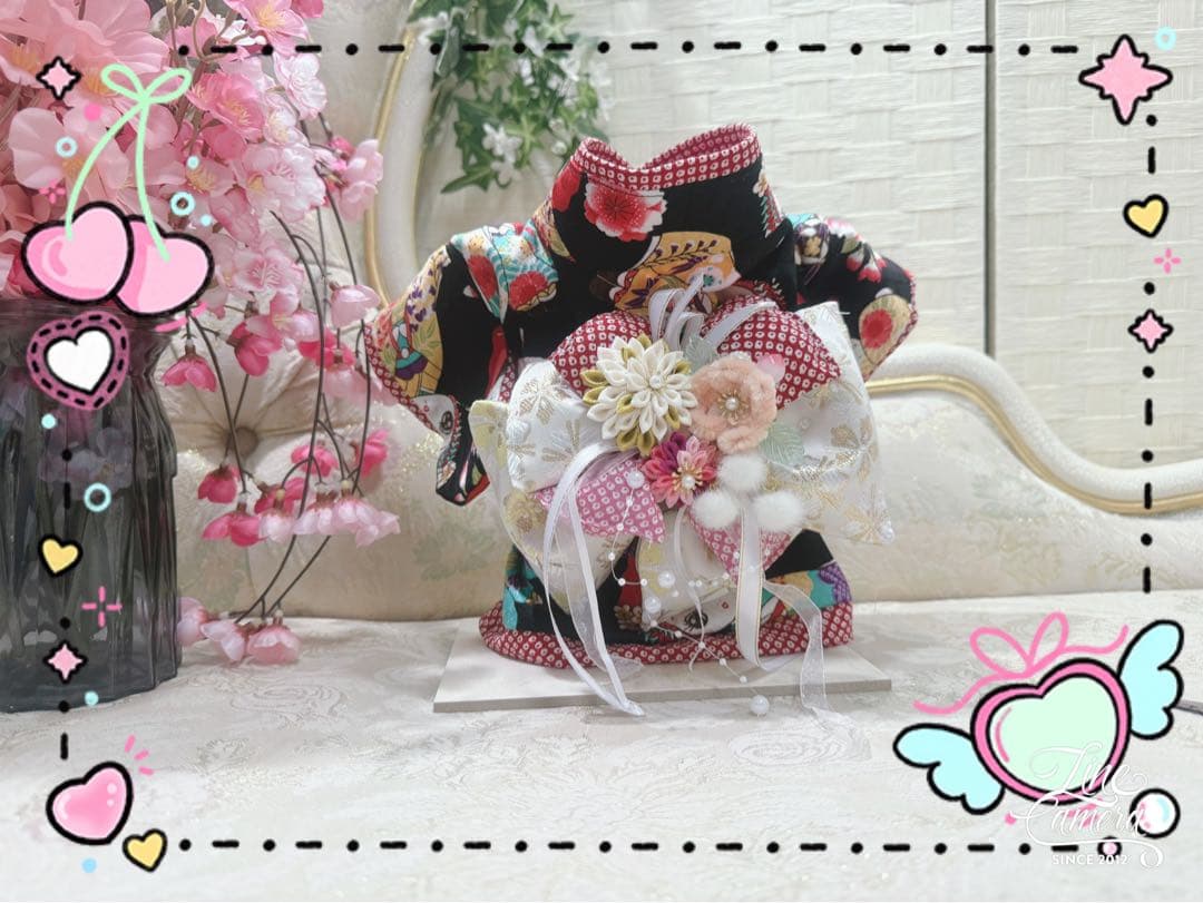 B394.pon2pan2☆オーダー☆犬お着物☆文化人形柄☆水色