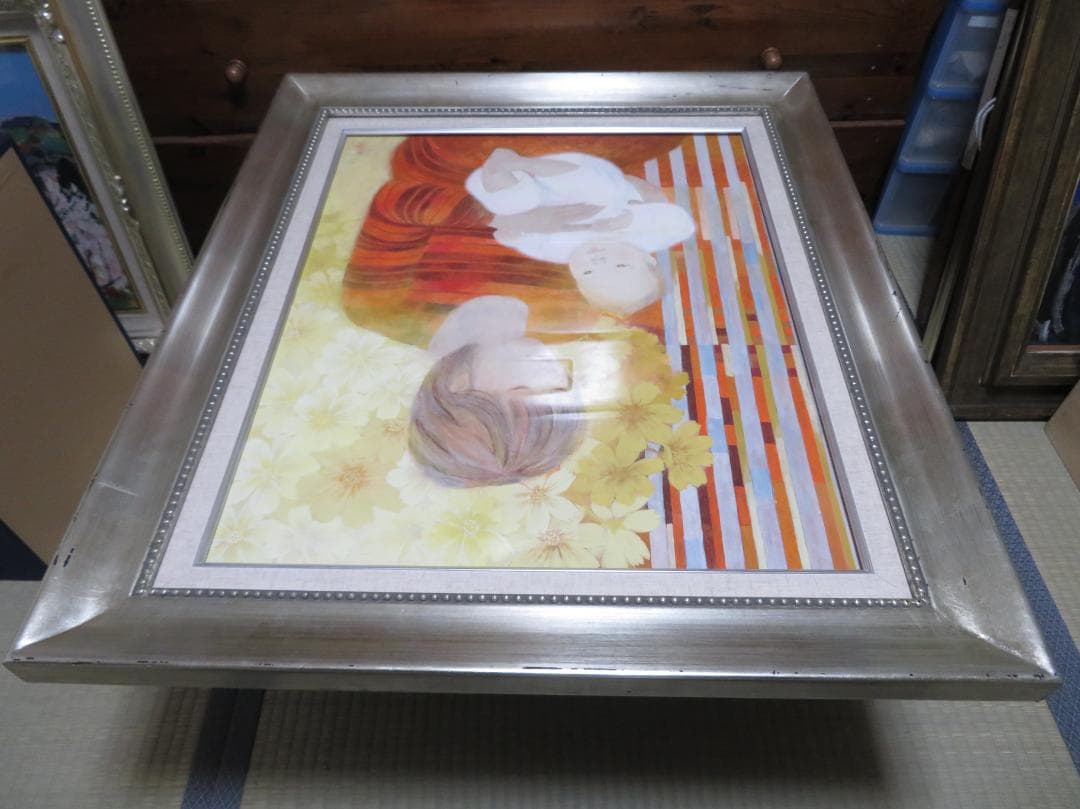 ◆月舘京子　「母子」　日本画　F12号　真作保証　師：山下保子◆