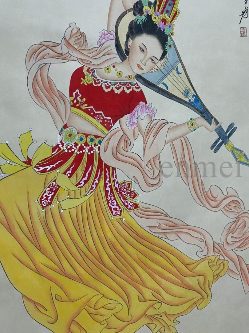 中国古美術・旧藏珍品・張大千款・彩絵人物画・純手描き・四尺中堂掛軸・一物一圖