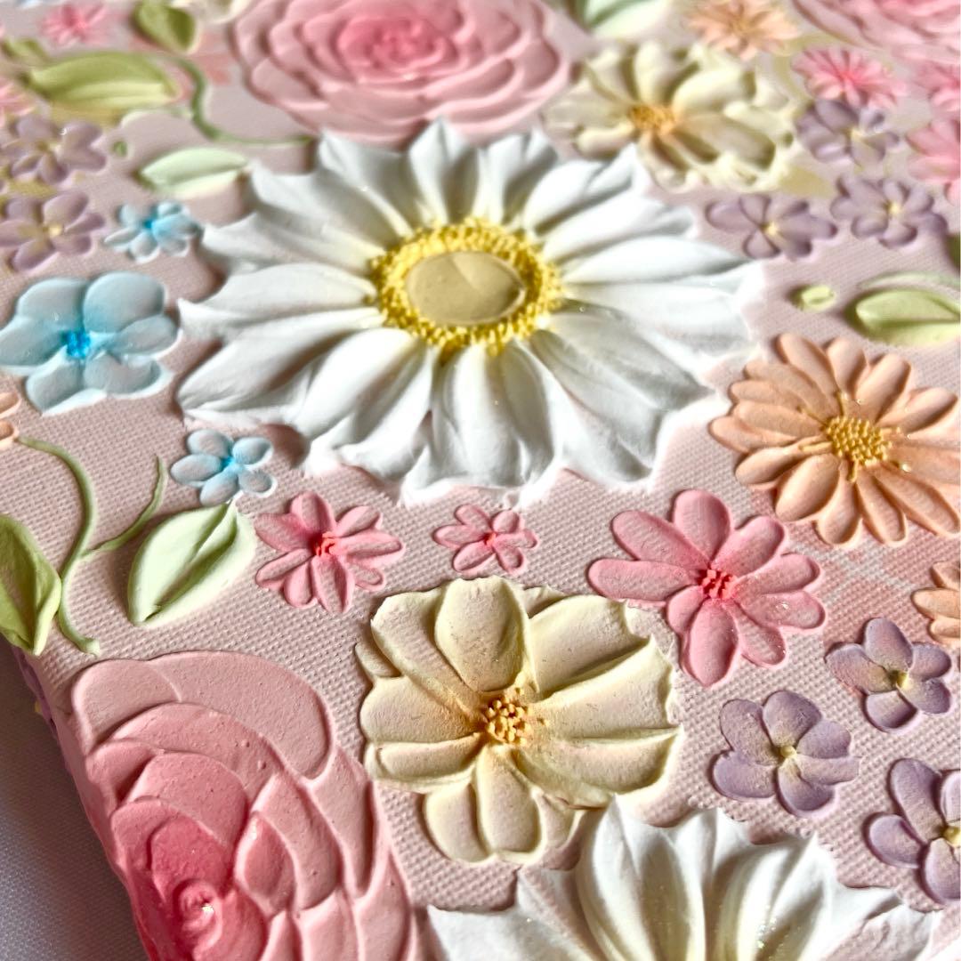 テクスチャーアート　絵画　インテリアアート　立体　花　絵　ボタニカルアート　現代