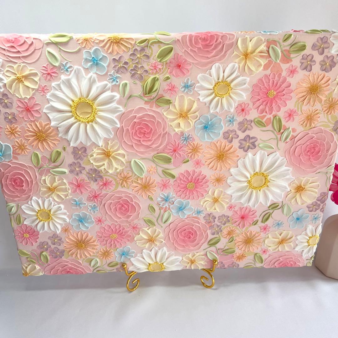 テクスチャーアート　絵画　インテリアアート　立体　花　絵　ボタニカルアート　現代