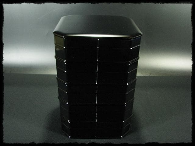 北村 葵春 真塗 縁高 黒真塗 菓子器 五段重箱 懐石 茶道具 共箱 f242