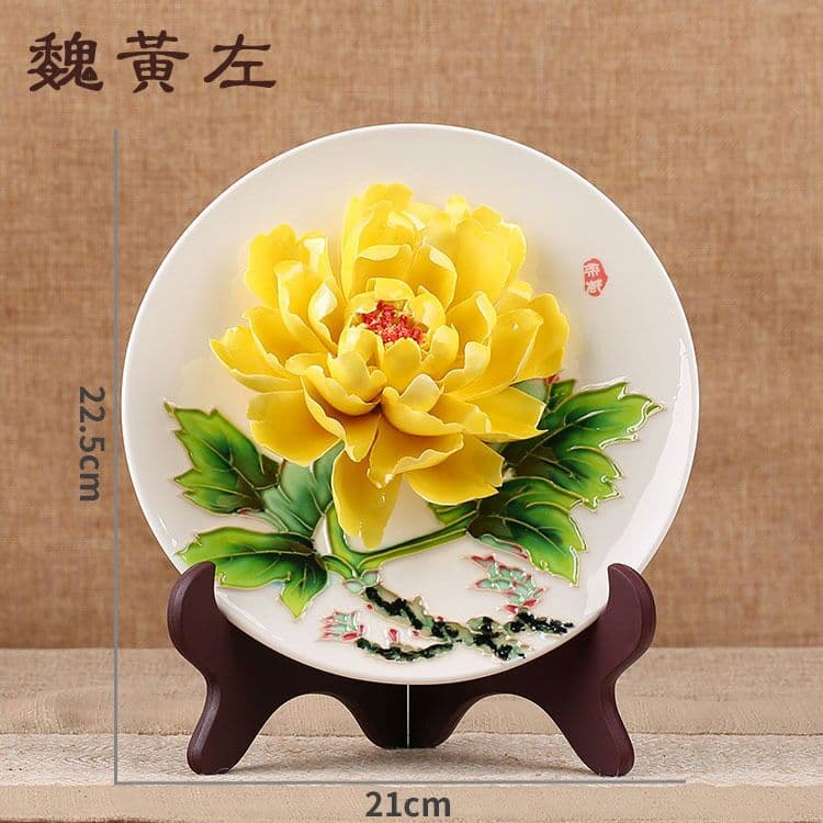 洛陽の牡丹の磁器の皿を手で描いて、中国式の家庭装飾の置物、特色の贈り物は皿