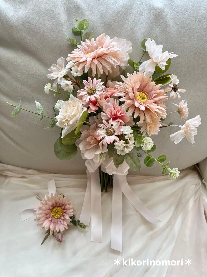 ウェディングブーケとブートニアのセット♡ガーベラブーケ♡前撮り♡挙式