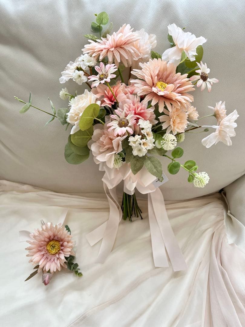 ウェディングブーケとブートニアのセット♡ガーベラブーケ♡前撮り♡挙式