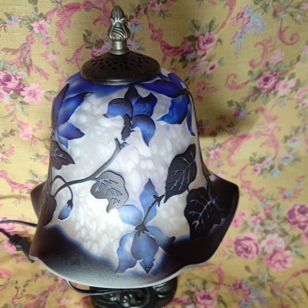 アンティーク ガレ風被せガラスランプ 33cm