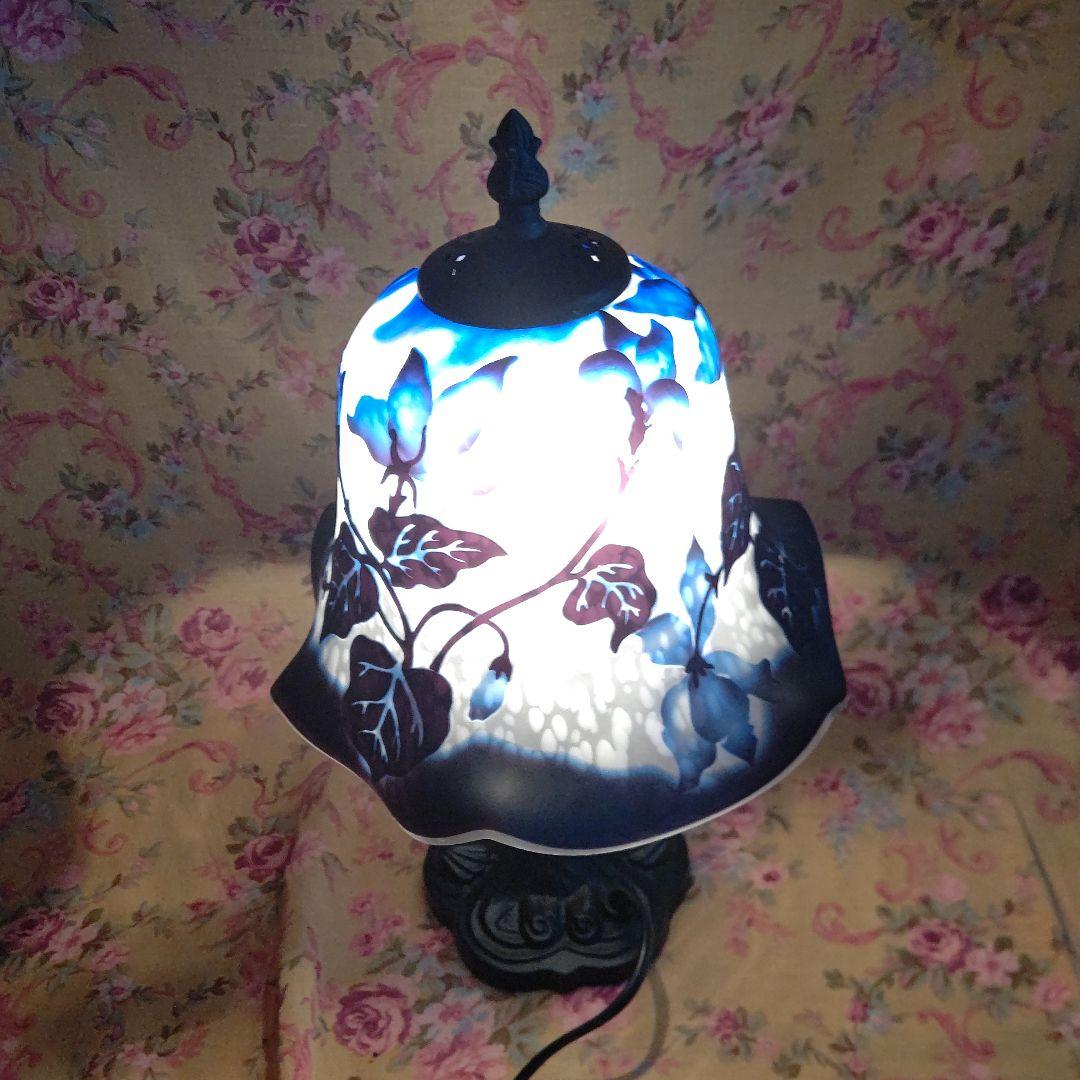 アンティーク ガレ風被せガラスランプ 33cm