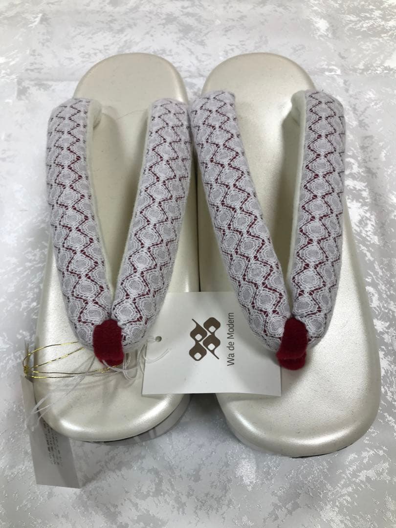 レース装飾草履とバッグセット　白×赤