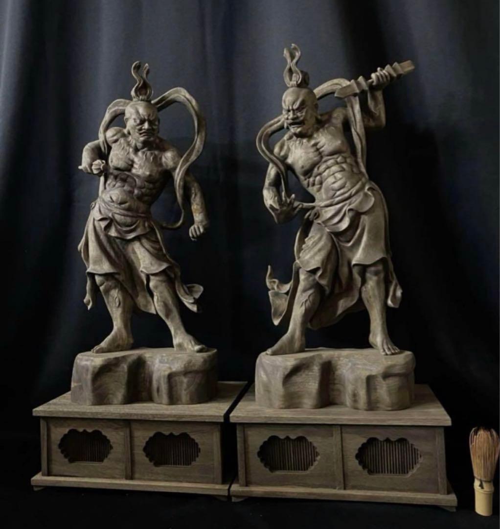 特大72cm 井波彫刻　楠材　木彫仏像　仏師手仕上げ品　仁王像　金剛力士像一式