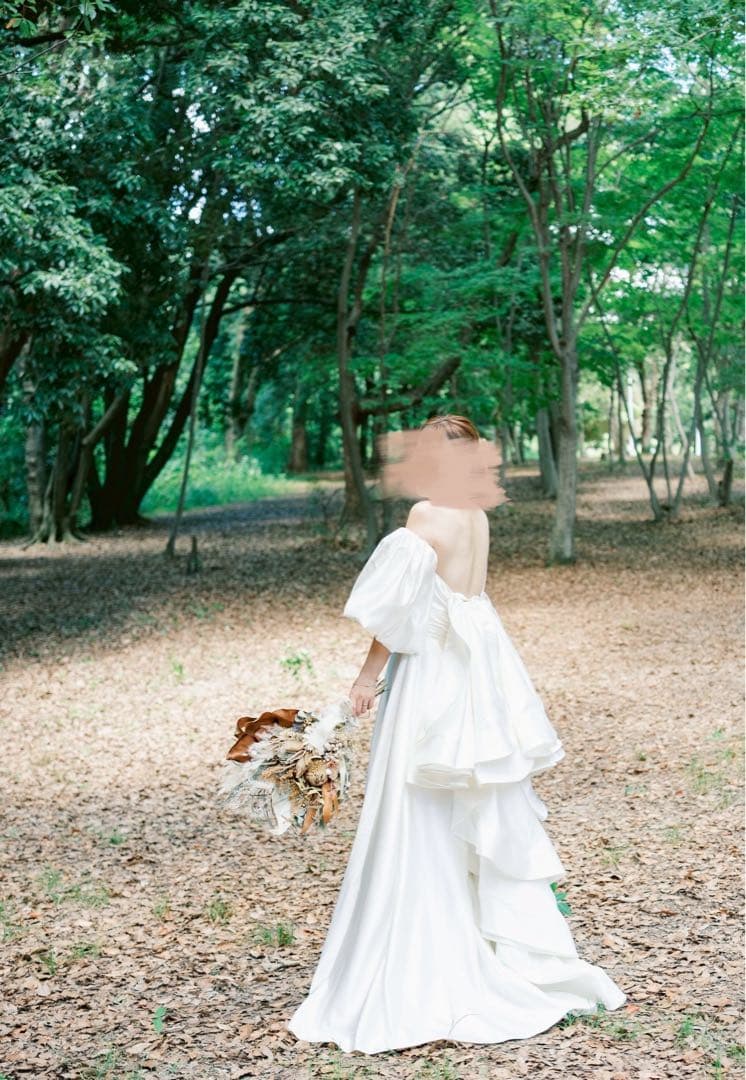 【もりー♡】ホワイトウェディングドレス オフショルダー フリル付き