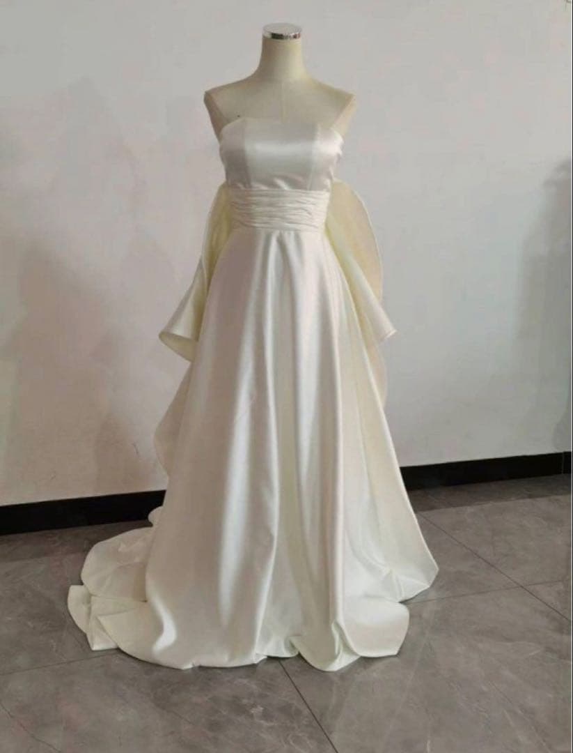 【もりー♡】ホワイトウェディングドレス オフショルダー フリル付き
