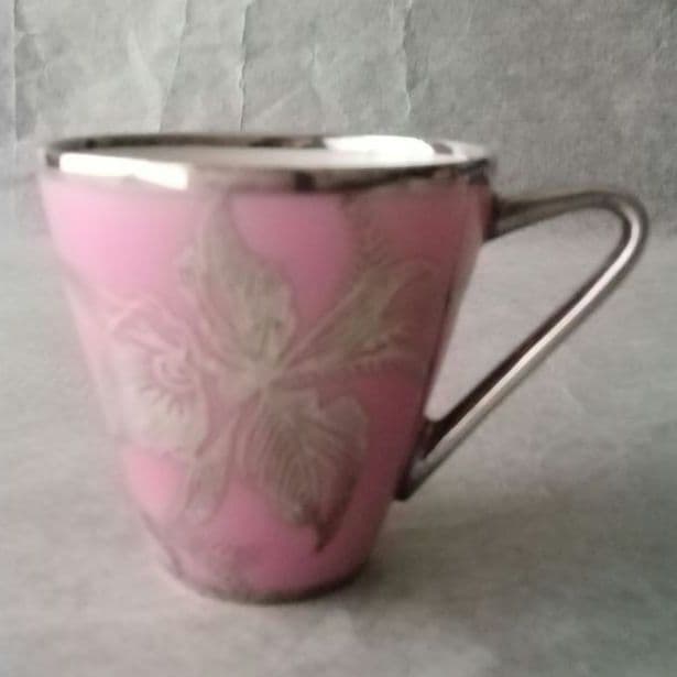 逸品　純銀巻き　蘭花図紋キャビネットカップ　アンティーク　alka製