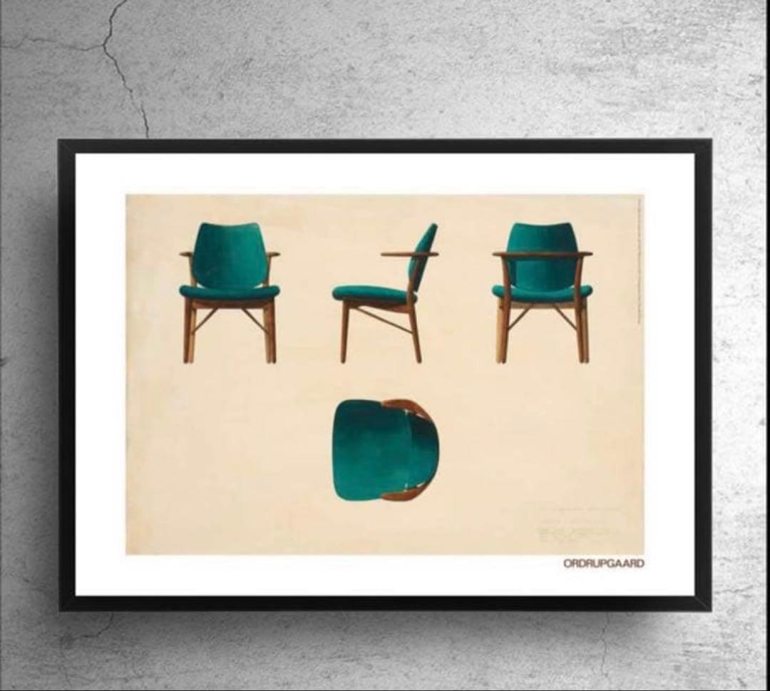 デンマーク限定！建築家『フィン・ユール』希少ポスター/現代アート　額装セット