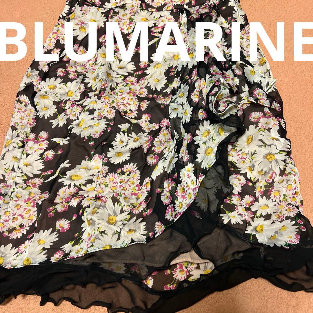 Blumarine 花柄 シルクシフォン フリルフレアスカート