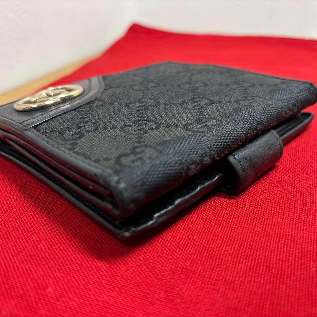 GUCCI グッチ インターロッキング Wホック 二つ折り GG BLACK