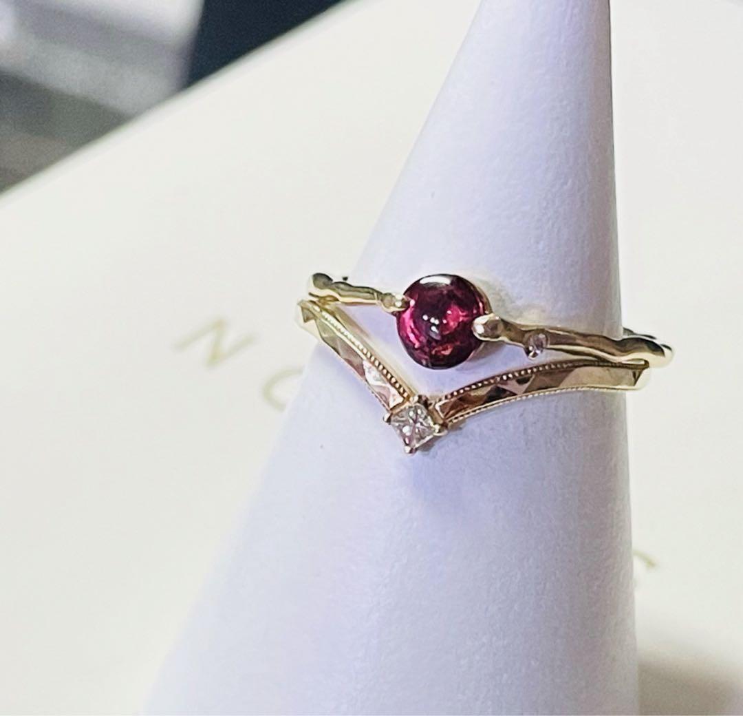 【NOJESS】K10スクエアカットダイヤモンドV字リング/0.05ct