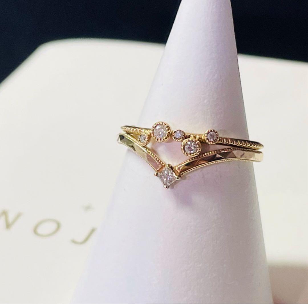 【NOJESS】K10スクエアカットダイヤモンドV字リング/0.05ct