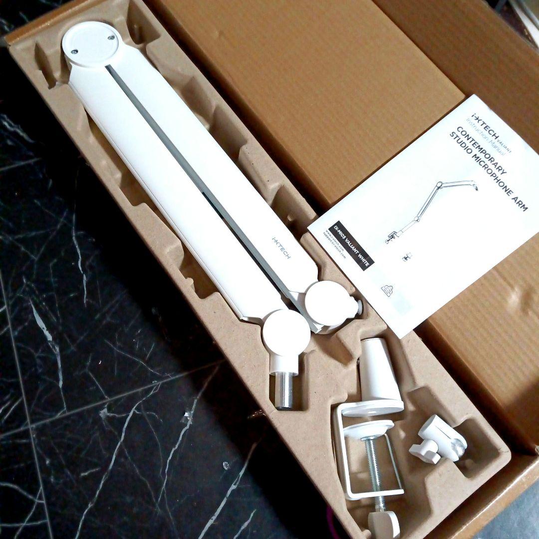 IXTECH マイクアーム ホワイト プレミアムブーム 360°回転 スタンド