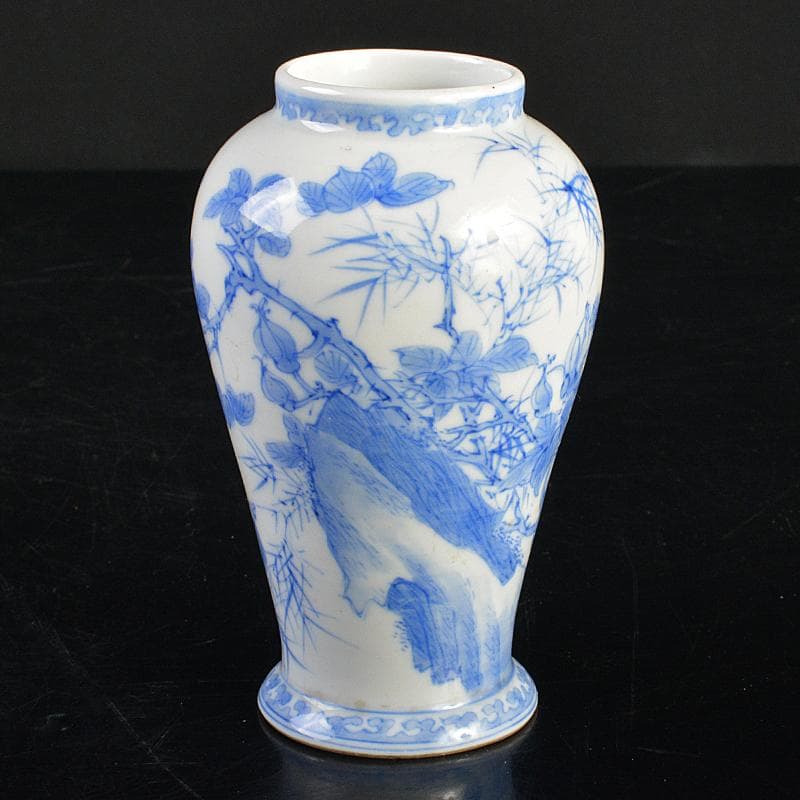 会津本郷焼　白鳳堂　富三製　草花文瓶　時代箱付　M　R7400