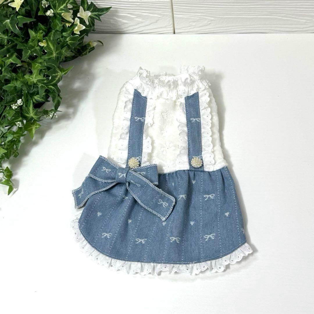 犬服ハンドメイド♡刺繍フリース*デニムリボン刺繍