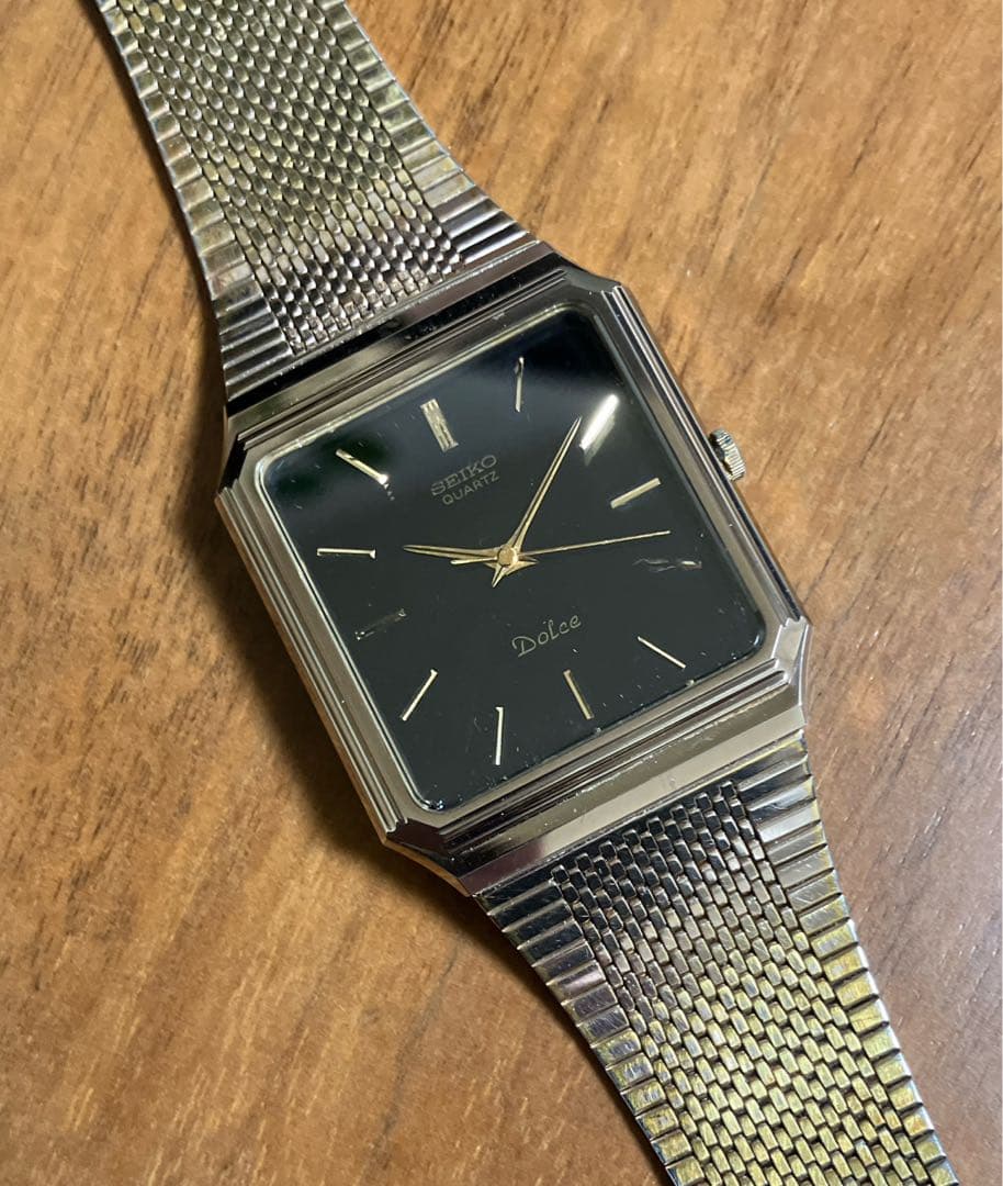 セイコー ドルチェ タンク メンズ 腕時計 稼働品 黒文字盤 超硬ケース