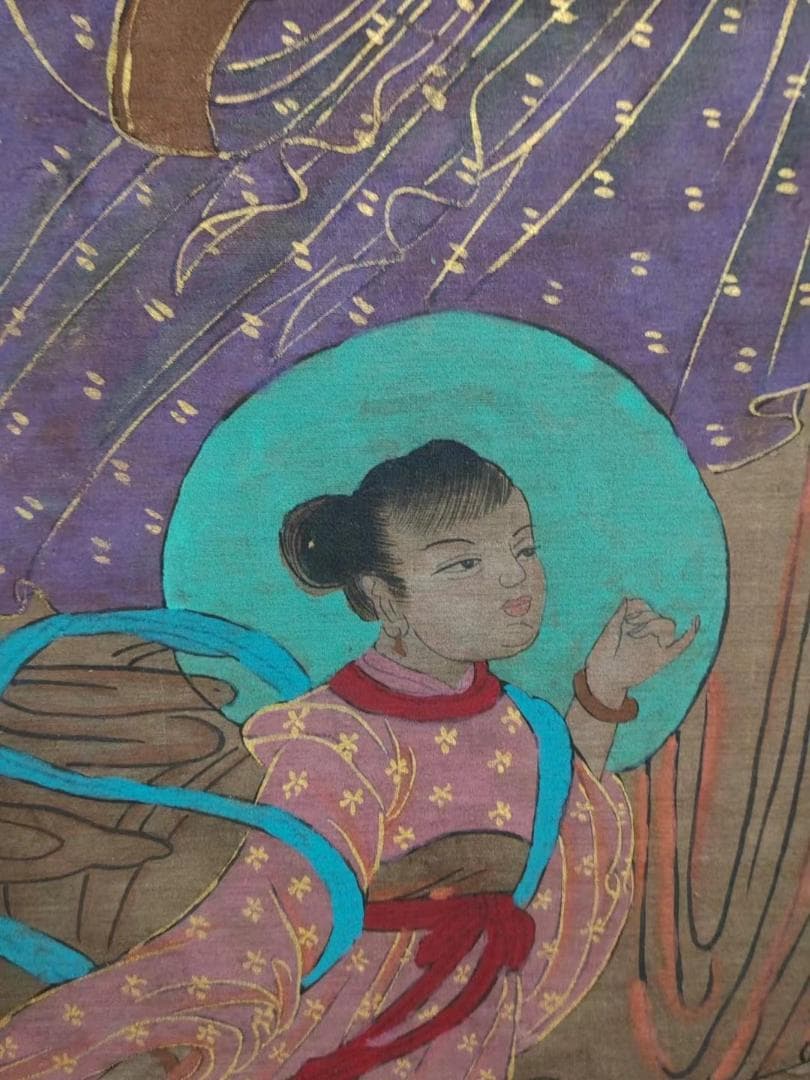 中国古美術・純手描き・人物画芯・送子觀音画像167x86cm・書画・絹本・仏像