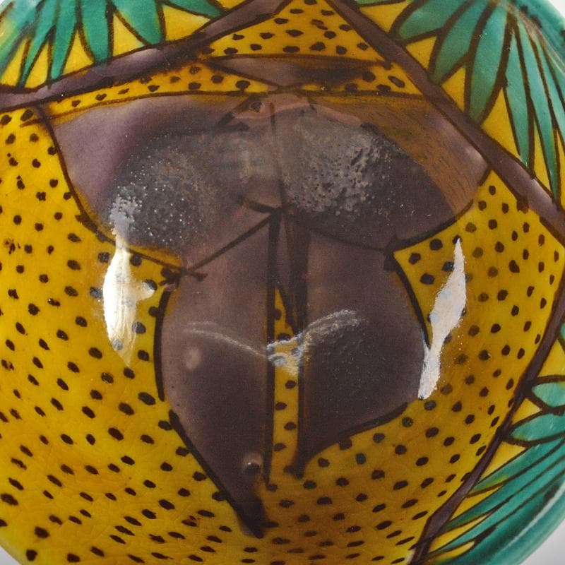 九谷焼　青手九谷　青泉窯　北出不二雄作　ぬりうめ手　蝶文盃　共箱　C　R6966