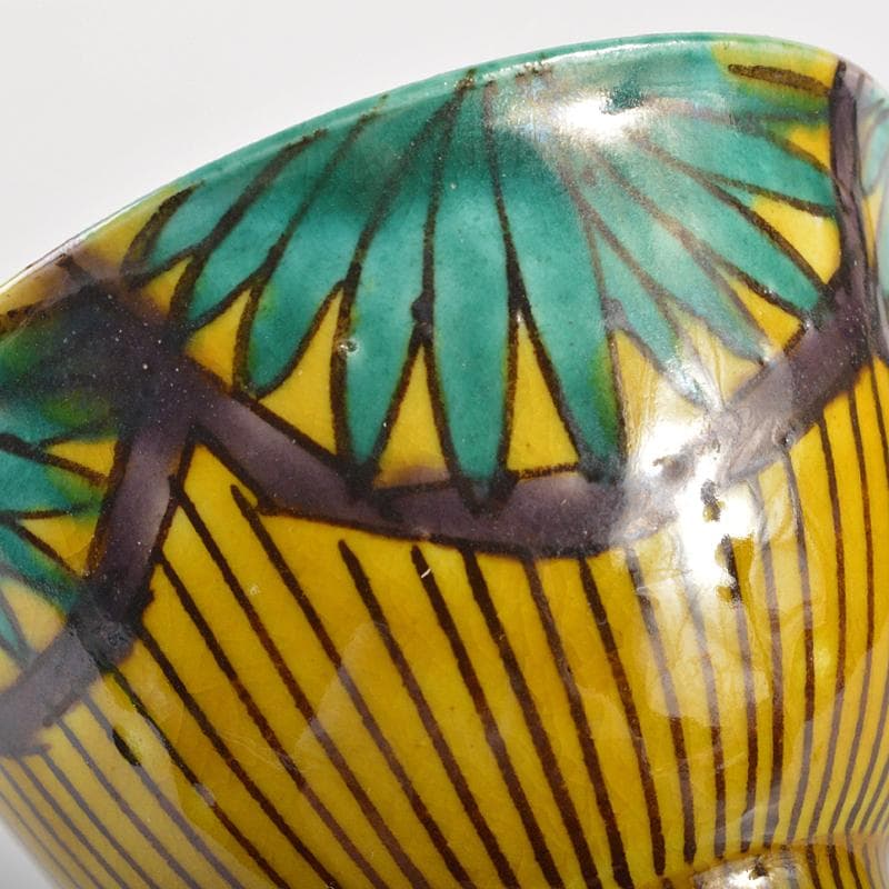 九谷焼　青手九谷　青泉窯　北出不二雄作　ぬりうめ手　蝶文盃　共箱　C　R6966