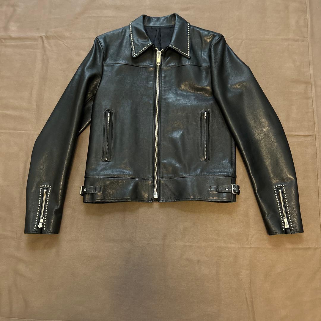 ラグスマックレガー　ブラックレザースタッズ付きシングルライダースジャケット