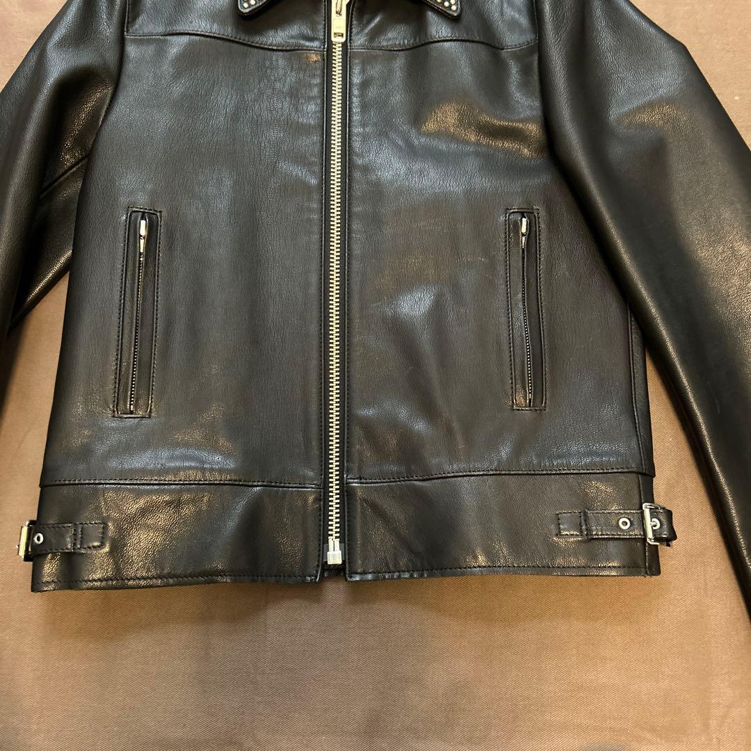 ラグスマックレガー　ブラックレザースタッズ付きシングルライダースジャケット
