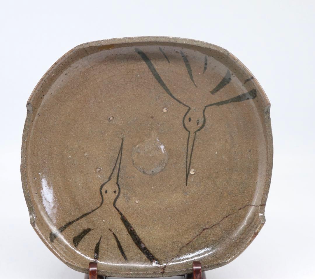 江戸　絵唐津　雁紋菓子皿　共箱　送料込み0805