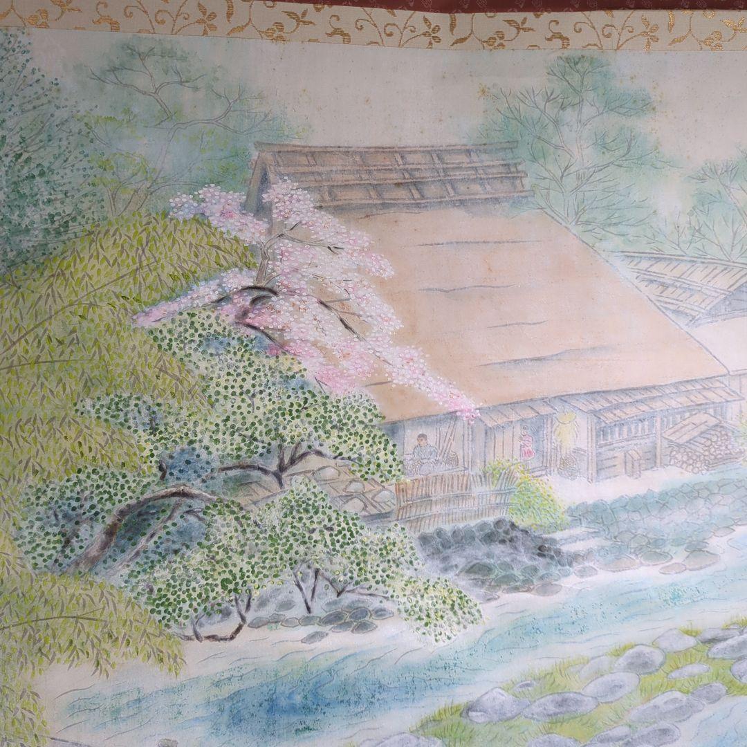 掛け軸 桜 さくら 肉質 掛軸 春 景色 壁掛け 在銘 大型