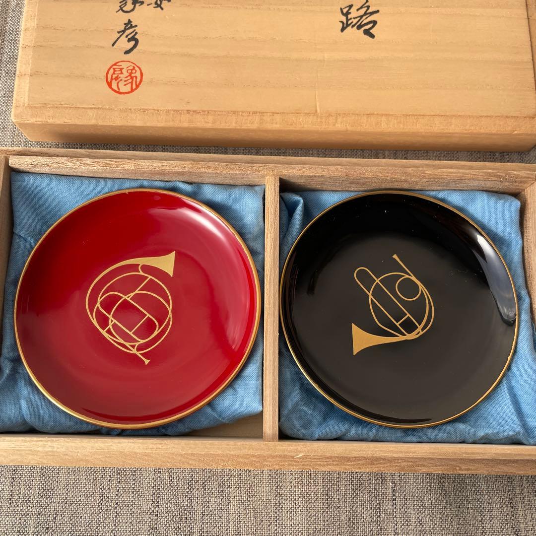 ホルン ラッパ 京都 漆器 象彦 手塩皿 豆皿 6枚 木箱入り 赤 黒