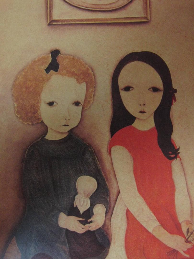藤田嗣治、「Deux Enfants」、希少画集の額装画、人気作品