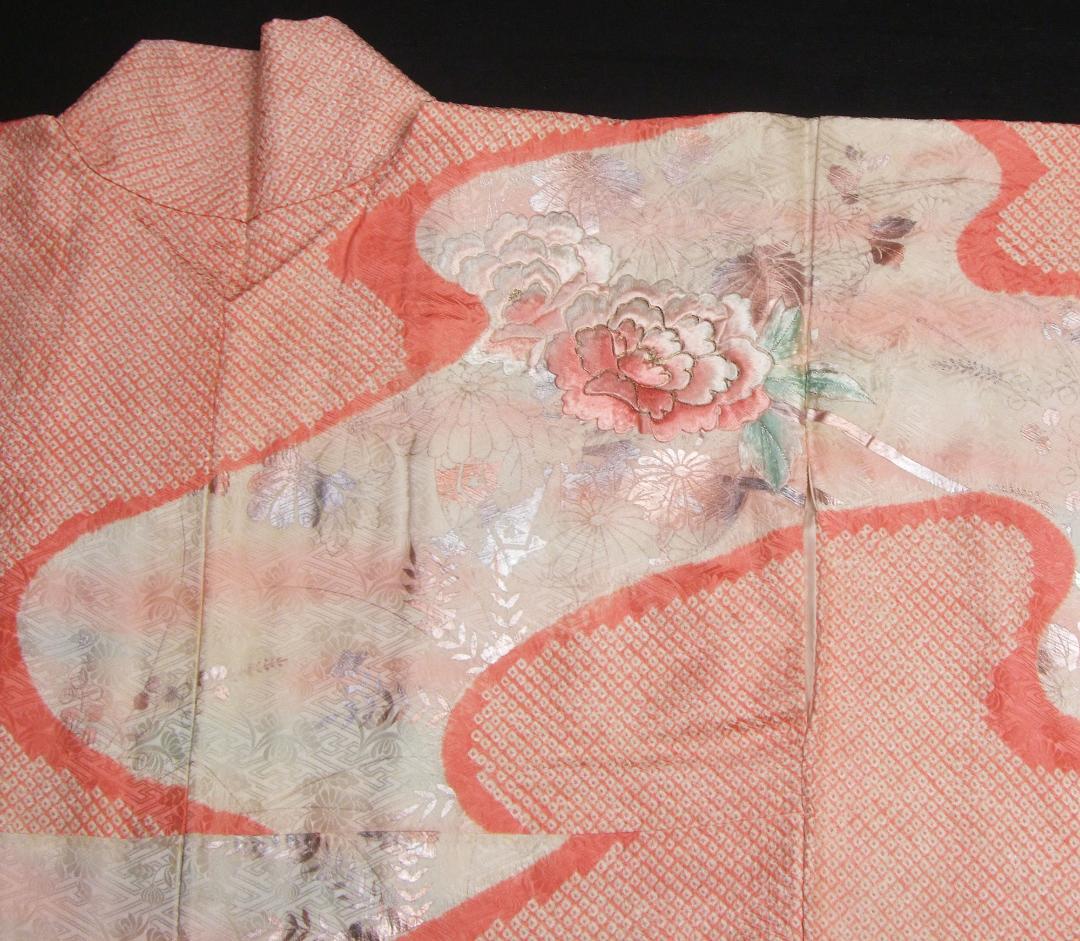 振袖フルセット　牡丹手刺繍と絞り染め　銀彩 やまと誂製　L7