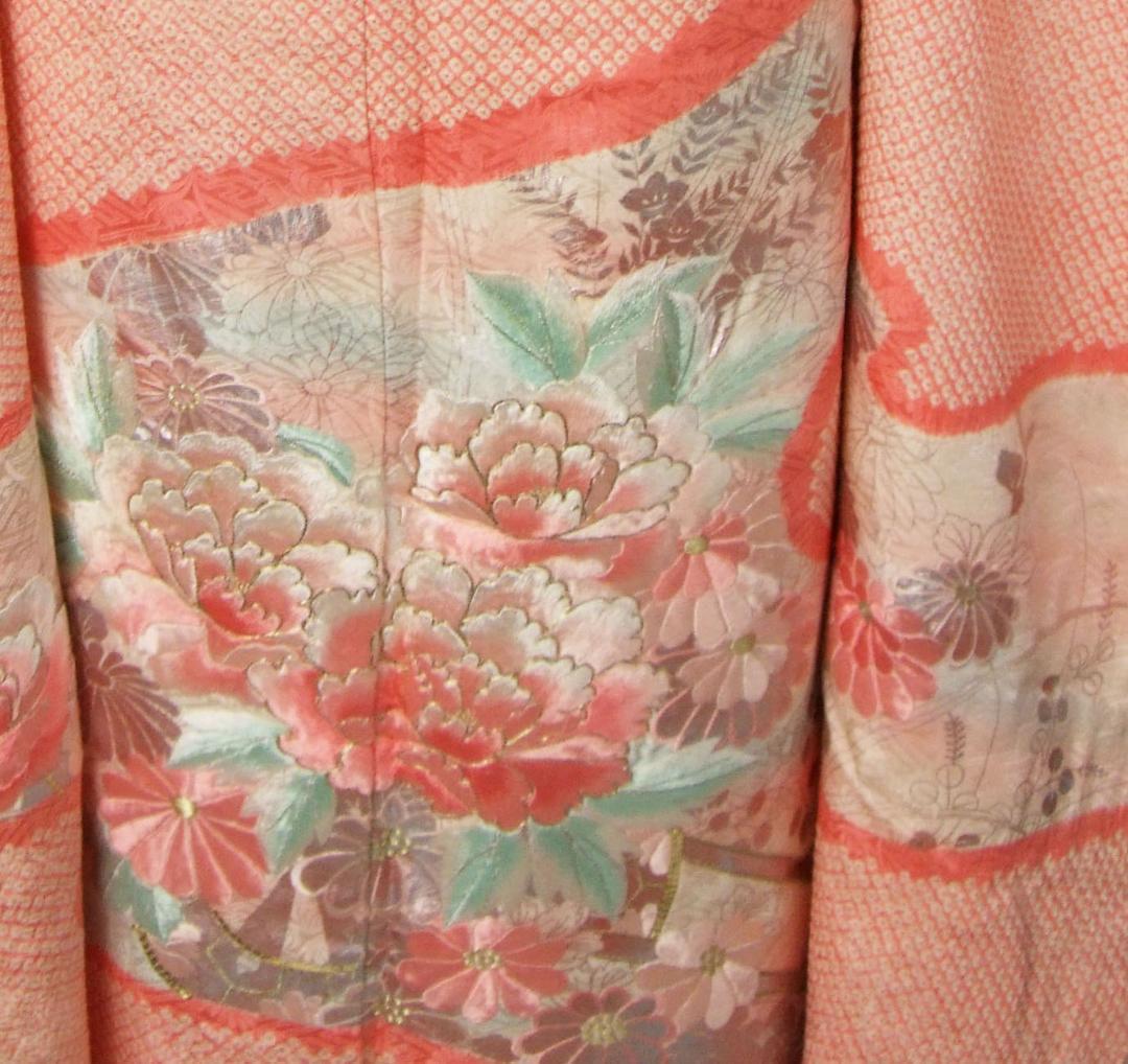振袖フルセット　牡丹手刺繍と絞り染め　銀彩 やまと誂製　L7