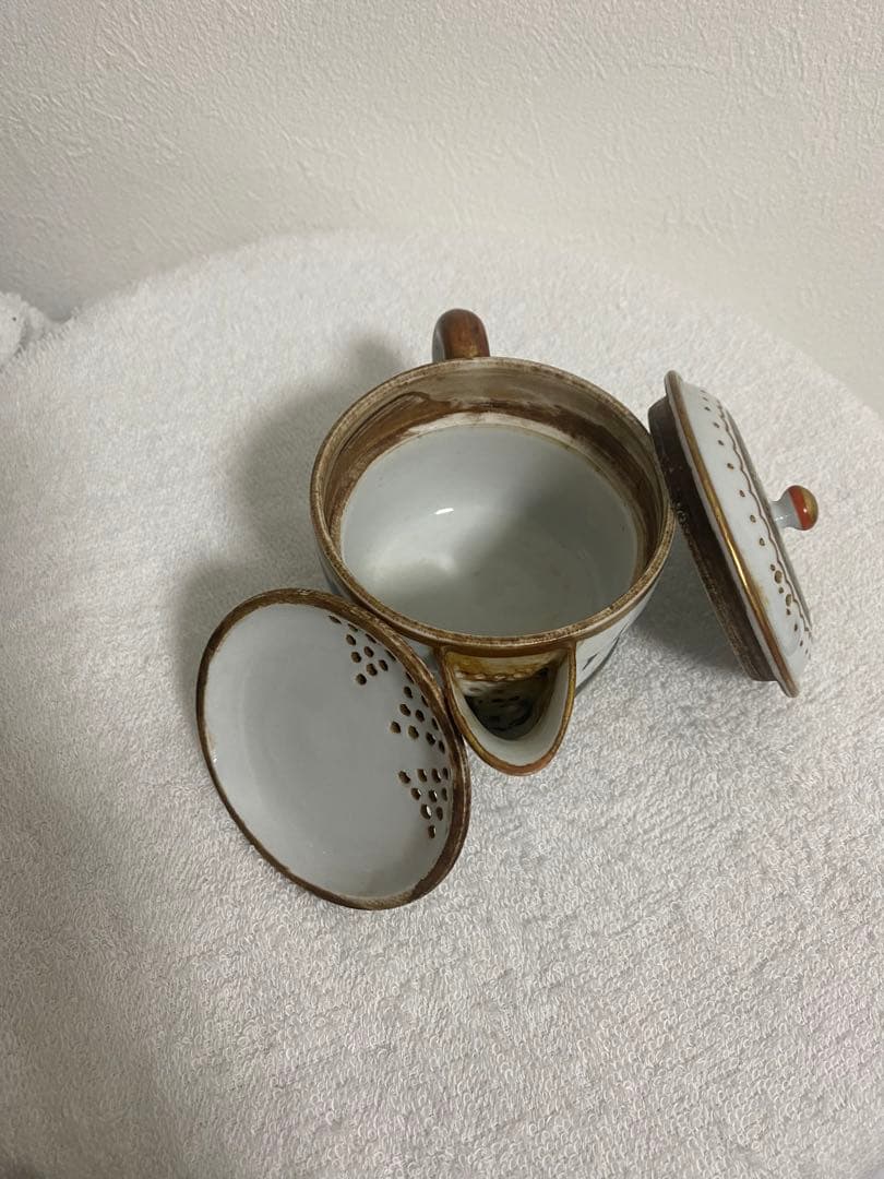 九谷焼 盛山作 錦襴手 急須 青粒金彩 骨董 古九谷