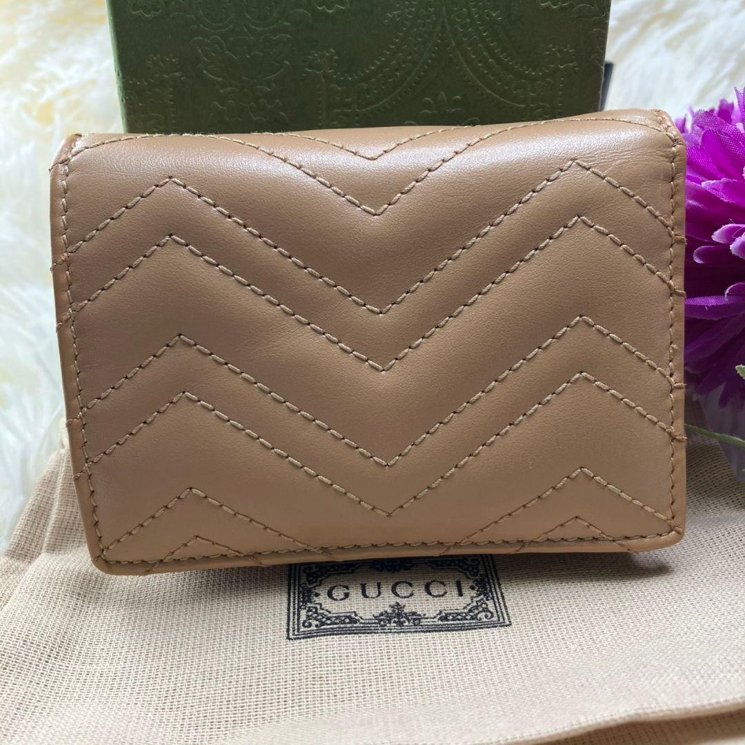 極美品 現行✨グッチ 折り財布 マーモント キルティング レザー ベージュ